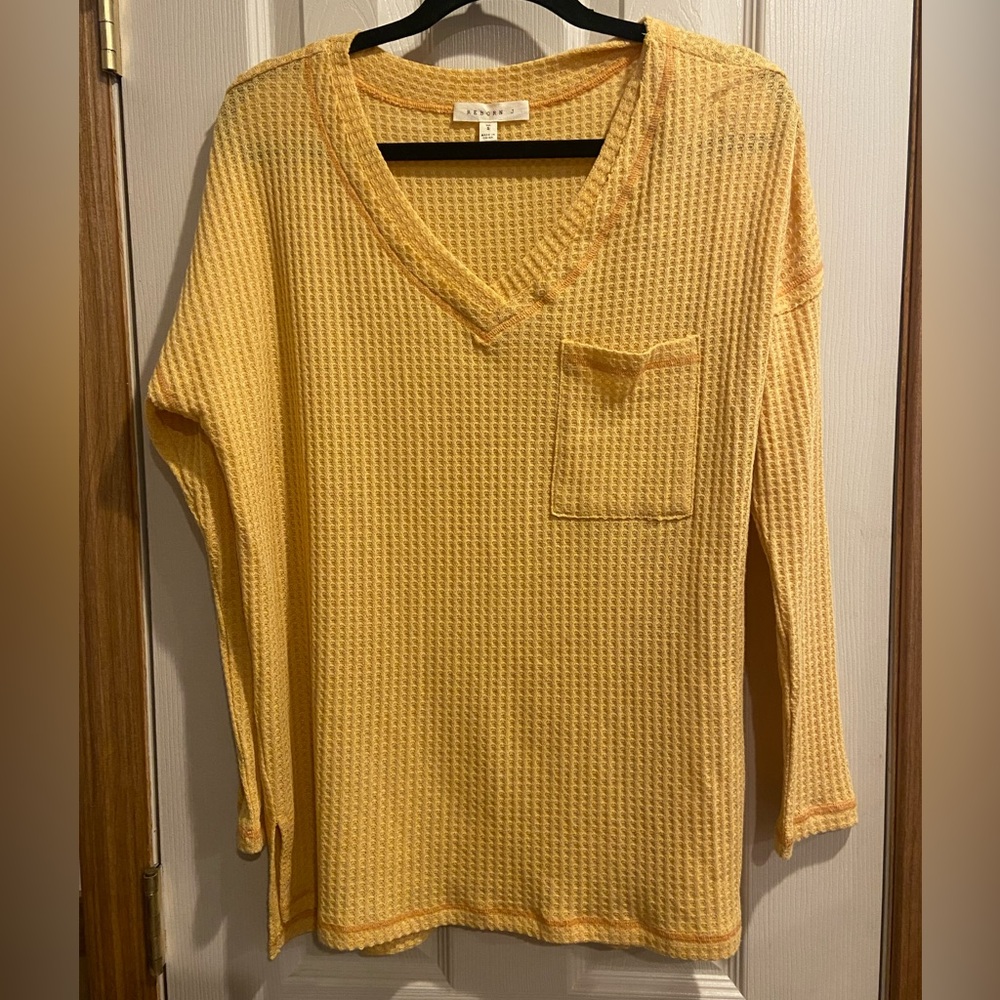 Yellow waffle long sleeve top